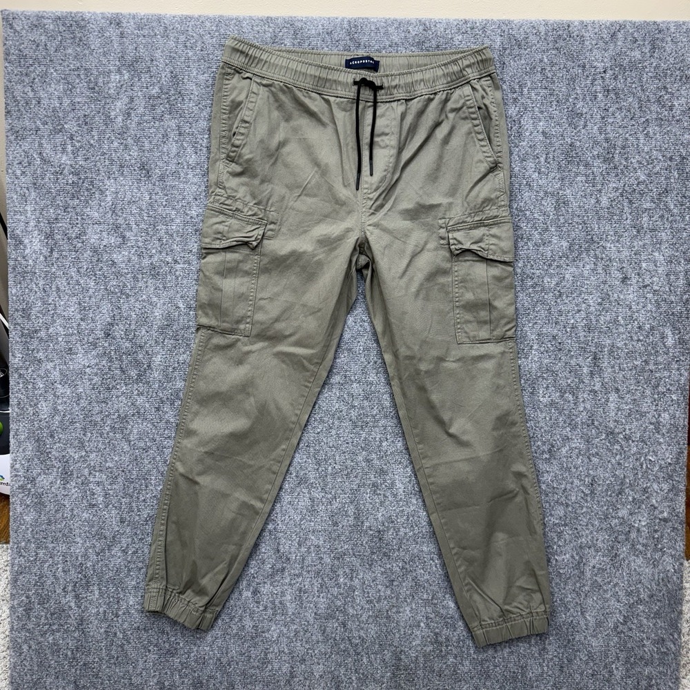 Aeropostal cargo jogger pants green men's size large pull on drawstring